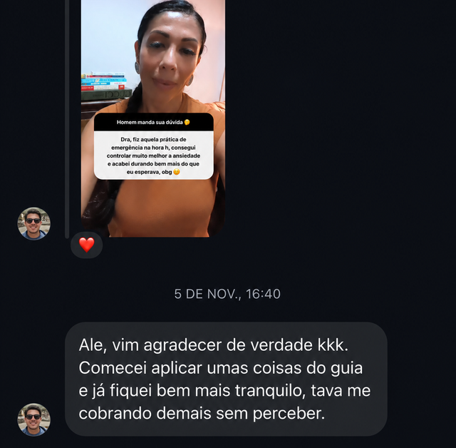 Print de um leitor agradecendo pelas práticas que o deixaram mais tranquilo e com mais controle
