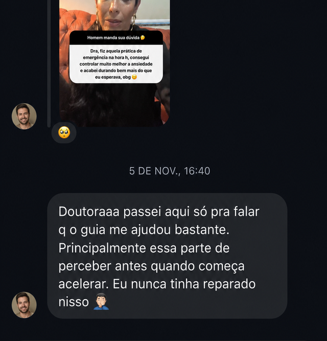 Print de um leitor relatando que o guia o ajudou a perceber quando começava a acelerar