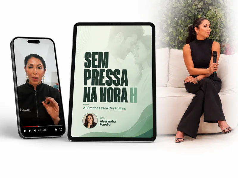 Dra. Alessandra Ferreira ao lado da apresentação do guia Sem Pressa na Hora H